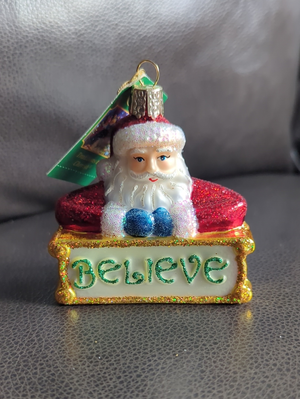 NWT 'Believe' Old World Christmas Glass Santa Ornament - Red, Gold, Green